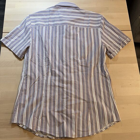 Topman Button Down Shirt Mens Size L Striped Short Sleeve Purple Orange White - Picture 7 of 7
